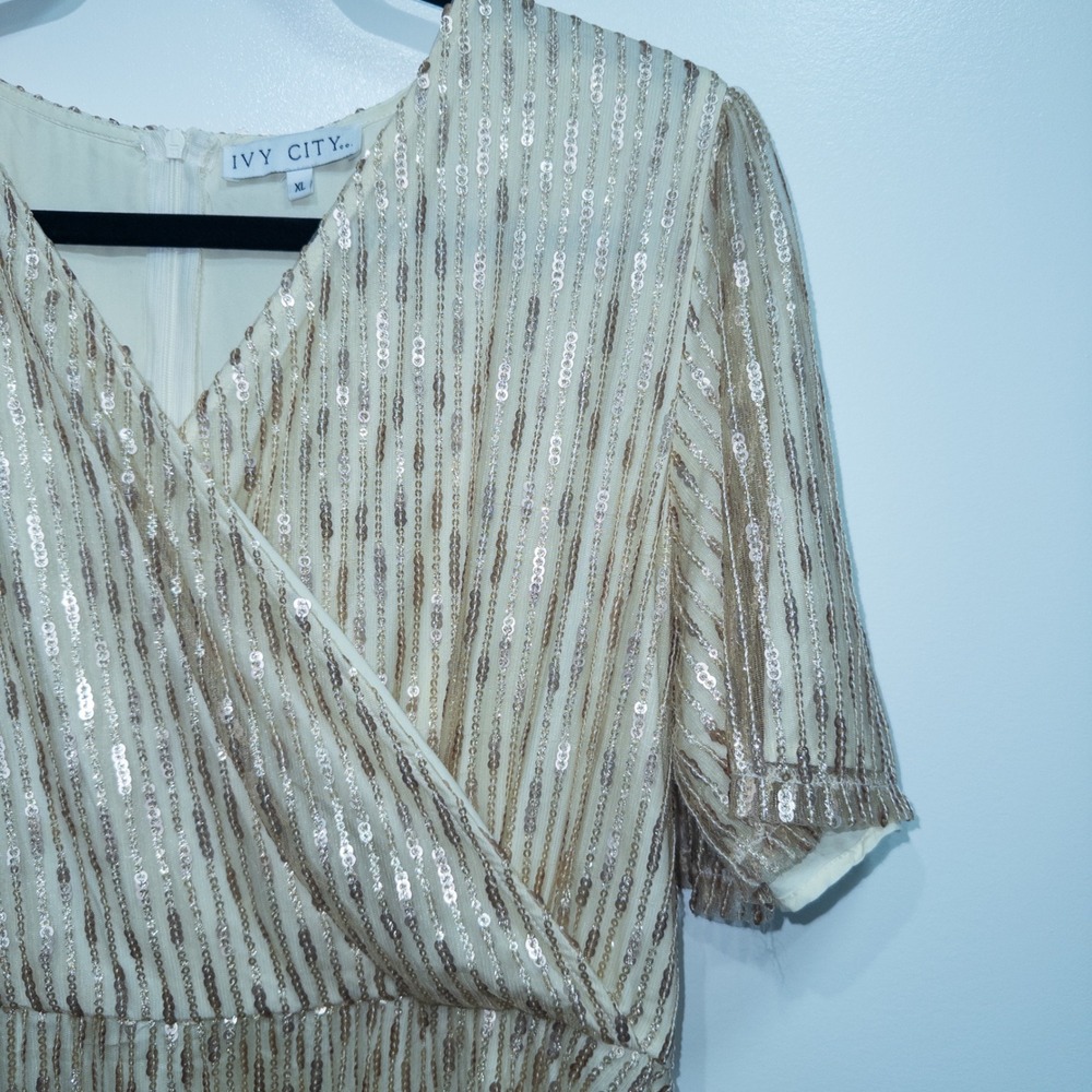 New Ivy City Co Gold Sequin Goldie Midi Dress XL - Picture 3 of 8